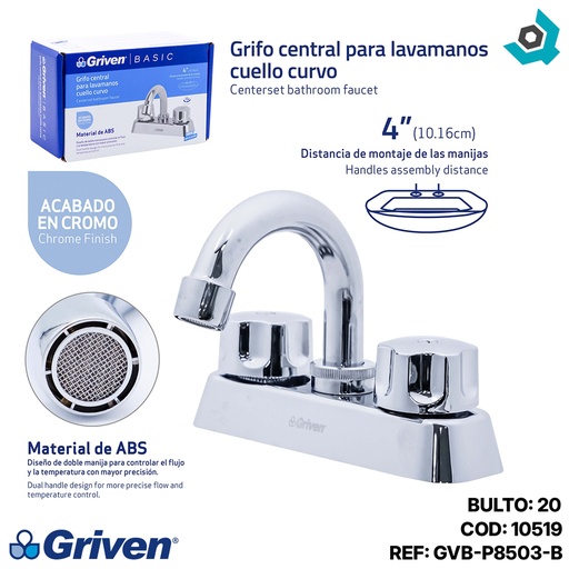 [10519] GRIFO CENTRAL PARA LAVAMANOS CUELLO CURVO GRIVEN BASIC