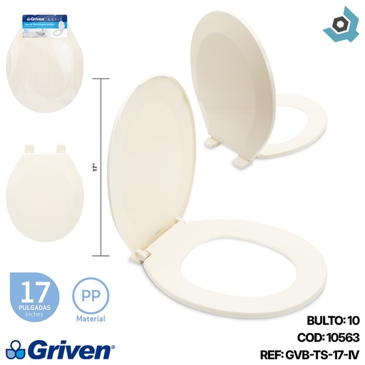 [10563] ASIENTO PARA INODORO 17" COLOR HUESO REDONDO GRIVEN BASIC