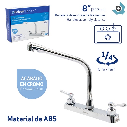 [10574] GRIFERIA PARA FREGADERO 8" CUELLO TIPO COBRA GRIVEN BASIC