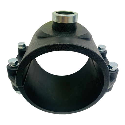 [10597] ABRAZADERA PARA RIEGO PP CON ROSCA 110MM X 1/2" TUBRICA