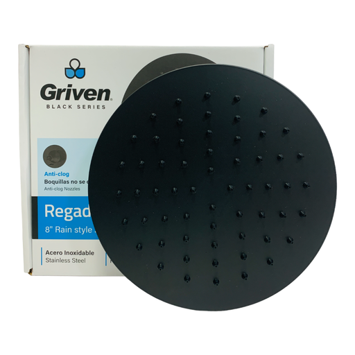 [10642] REGADERA PARA DUCHA TIPO LLUVIA REDONDA 8" GRIVEN BLACK