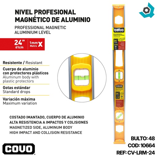 [10664] NIVEL PROFESIONAL MAGNETICO DE ALUMINIO 24" COVO