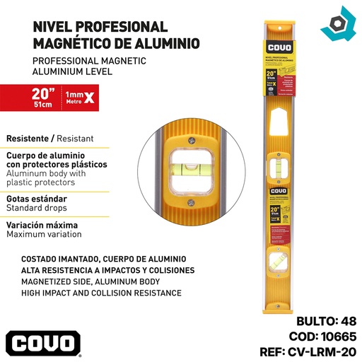 [10665] NIVEL PROFESIONAL MAGNETICO DE ALUMINIO 20" COVO