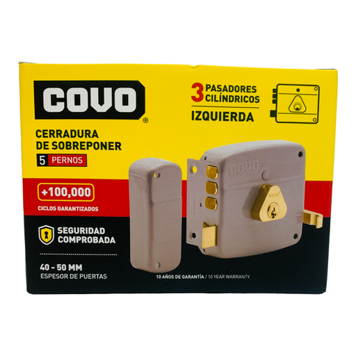[10716] CERRADURA DE SOBREPONER IZQUIERDA 3 PASADORES CILINDRICOS COVO