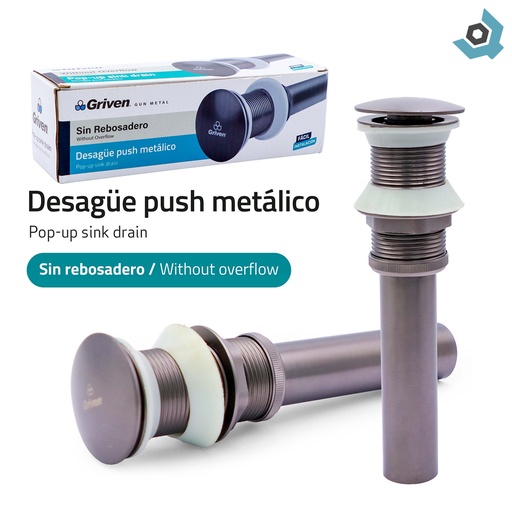 [10737] DESAGUE PUSH METALICO SIN REBOSADERO GRIS METALICO GRIVEN GUN METAL