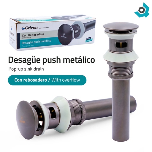 [10738] DESAGUE PUSH METALICO CON REBOSADERO GRIS METALICO GRIVEN GUN METAL