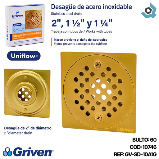 [10746] DESAGUE DE PISO 2" DORADO GRIVEN GOLDEN