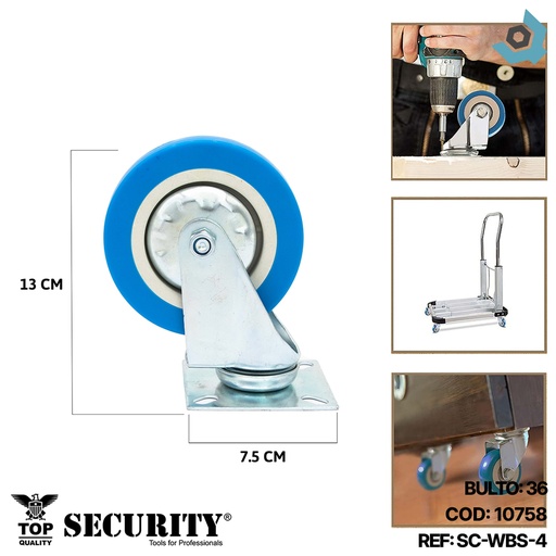 [10758] RUEDA DE PVC 4" SIN FRENO SECURITY