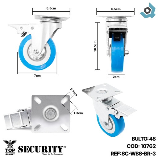 [10762] RUEDA DE PVC 3" CON FRENO SECURITY