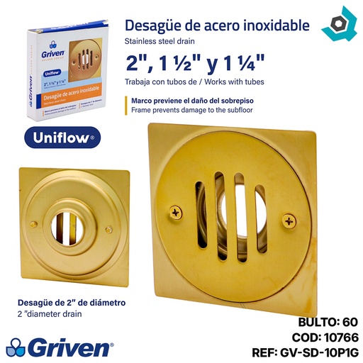 [10766] DESAGUE DE PISO 2" DORADO GRIVEN GOLDEN