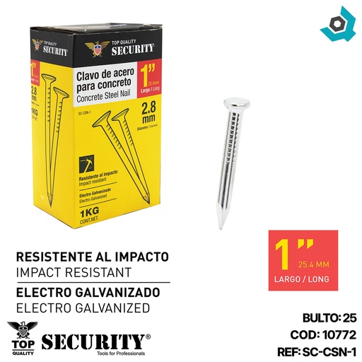 [10772] CLAVO DE ACERO PARA CONCRETO 1" SECURITY