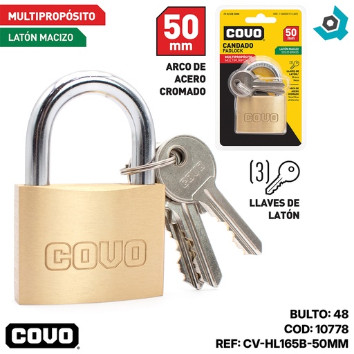 [10778] CANDADO 50MM MULTIPROPOSITO COVO