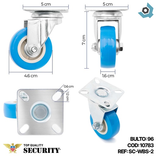 [10783] RUEDA DE PVC 2" SIN FRENO SECURITY