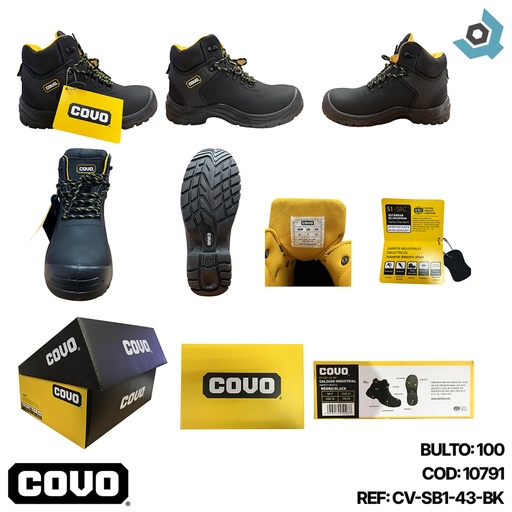 [10791] BOTAS DE SEGURIDAD NEGRAS TALLA 43 COVO