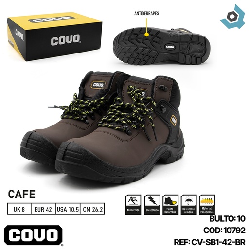 [10792] BOTAS DE SEGURIDAD MARRONES TALLA 42 COVO