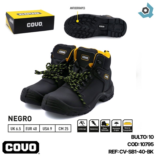 [10795] BOTAS DE SEGURIDAD NEGRAS TALLA 40 COVO