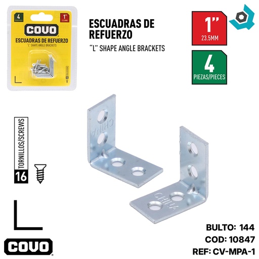 [10847] ANGULO 1" ACERO 4 PZAS COVO