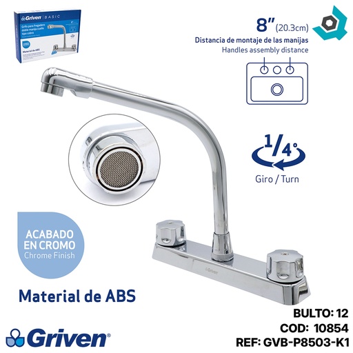 [10854] GRIFERIA PARA FREGADERO DOBLE MANIJA CUELLO TIPO COBRA GRIVEN BASIC