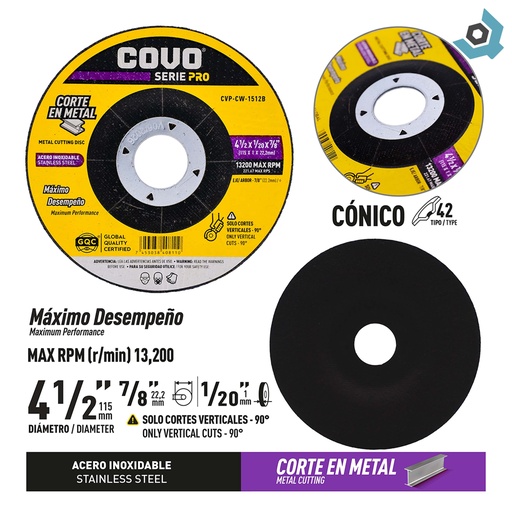 [10862] DISCO PARA CORTE EN METAL 4 1/2" COVO PRO