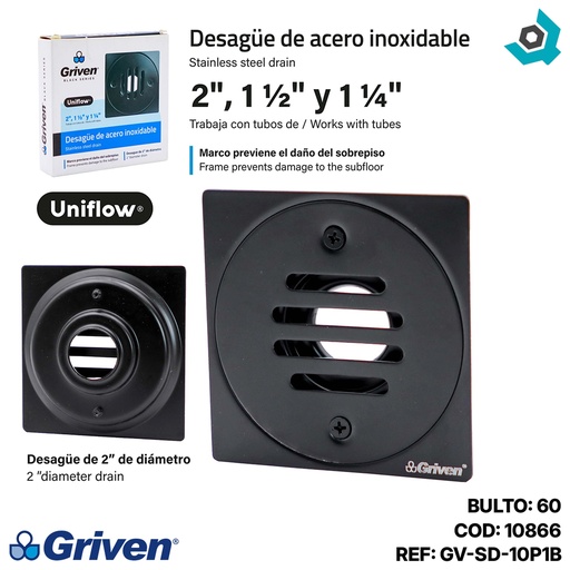 [10866] DESAGUE DE PISO 2" NEGRO GRIVEN BLACK
