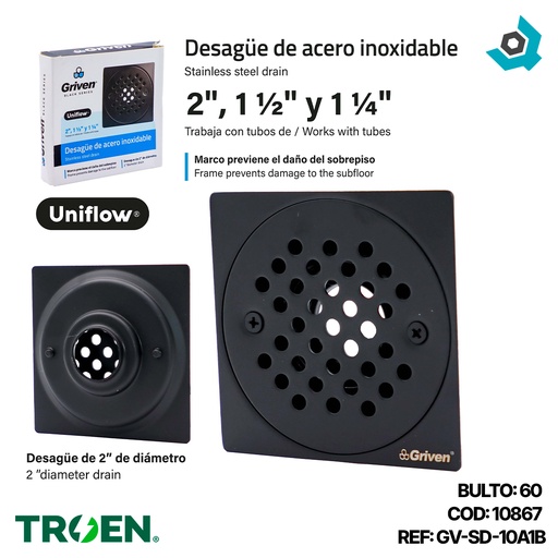 [10867] DESAGUE DE PISO 2" NEGRO GRIVEN BLACK