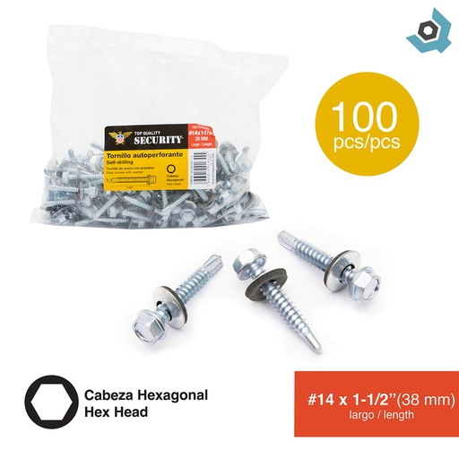 [10873] TORNILLO AUTOPERFORANTE #14 X 1 1/2" 100PZAS SECURITY