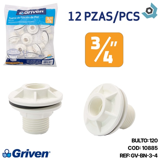 [10885] TUERCA PARA TANQUE 3/4" BLANCO GRIVEN
