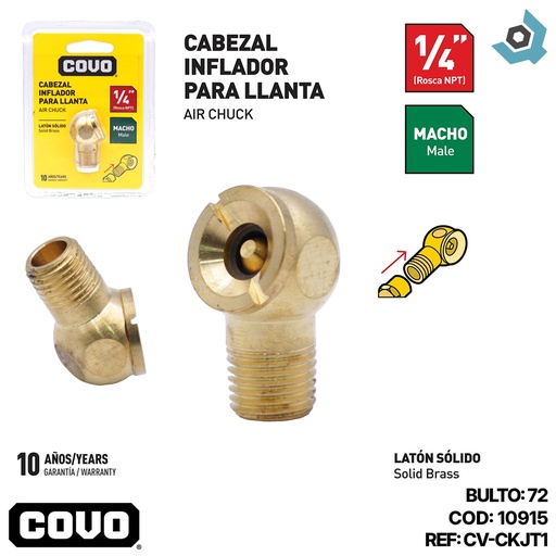 [10915] VALVULA DE LLENADO PARA NEUMATICOS 1/4" MACHO COVO