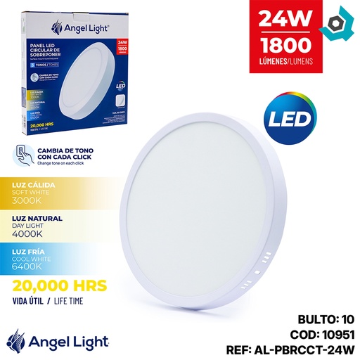 [10951] LAMPARA LED SUPERFICIAL REDONDA 24W 3 TONOS ANGEL LIGHT