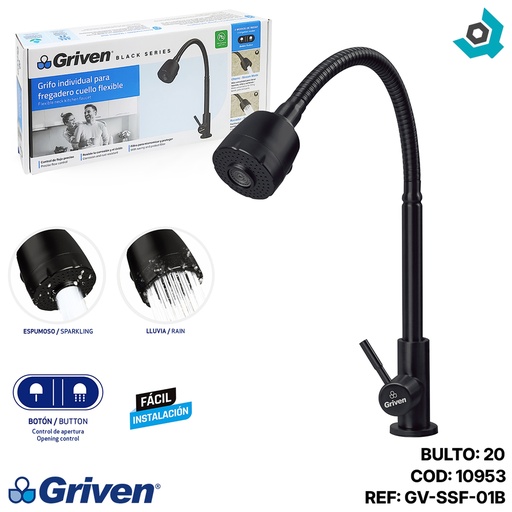 [10953] GRIFERIA PARA FREGADERO CUELLO FLEXIBLE NEGRO GRIVEN BLACK