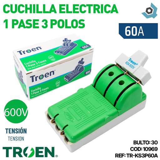 [10969] CUCHILLA ELECTRICA 1 PASE 3 POLOS X 60A TROEN