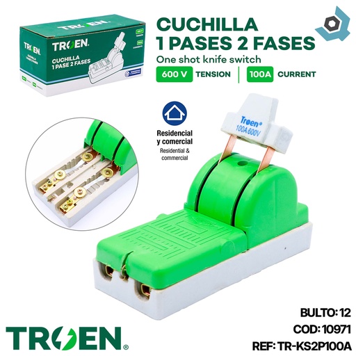 [10971] CUCHILLA ELECTRICA 1 PASE 2 POLOS X 100A TROEN