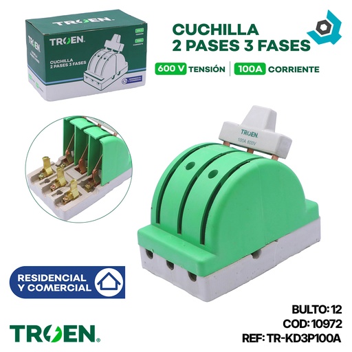 [10972] CUCHILLA ELECTRICA 2 PASES 3 POLOS X 100A TROEN