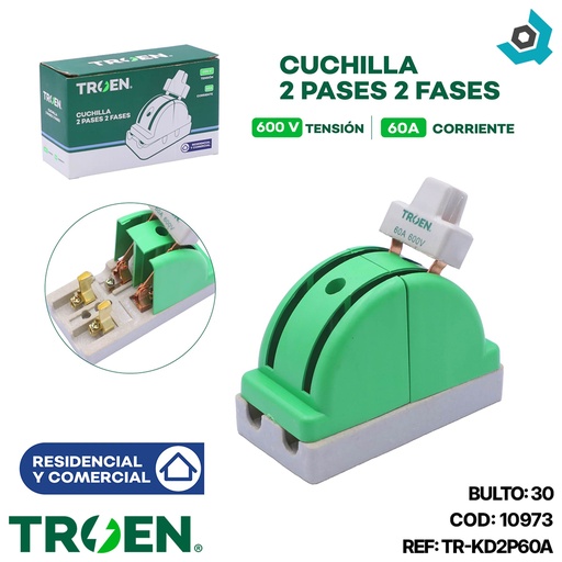[10973] CUCHILLA ELECTRICA 2 PASES 2 POLOS X 60A TROEN