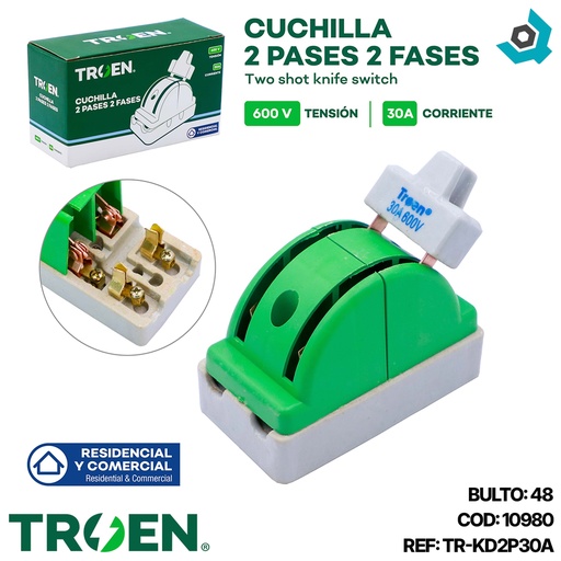 [10980] CUCHILLA ELECTRICA 2 PASES 2 POLOS X 30A TROEN