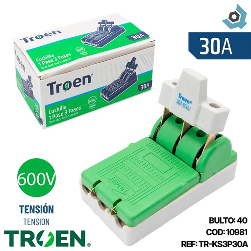 [10981] CUCHILLA ELECTRICA 1 PASES 3 POLOS X 30A TROEN