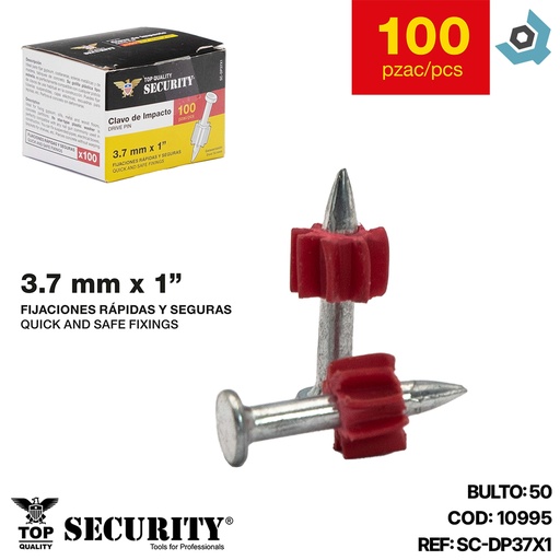 [10995] CLAVOS DE IMPACTO 3.7MM X 1" ACERO GALVANIZADO SECURITY