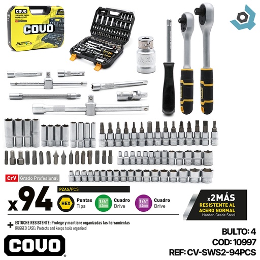 [10997] JUEGO DE DADOS CON RACHET 94 PIEZAS PROFESIONAL COVO