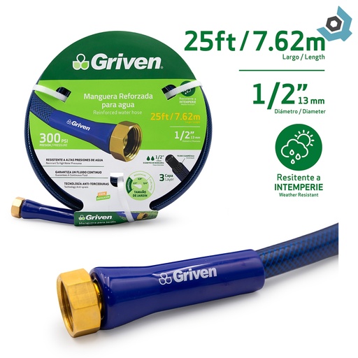 [11000] MANGUERA 1/2" DE JARDINERIA REFORZADA 7.62 METROS GRIVEN