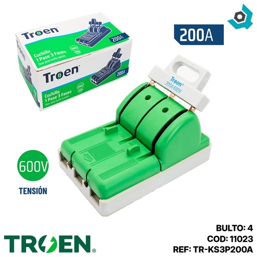 [11023] CUCHILLA ELECTRICA 1 PASES 3 POLOS X 200A TROEN