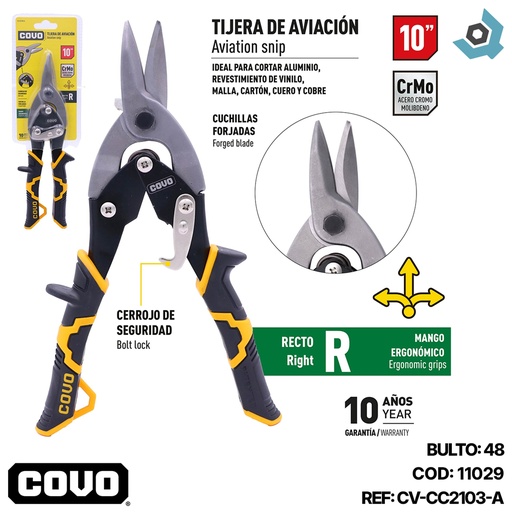 [11029] TIJERA DE AVIACION 10" CORTE RECTO COVO