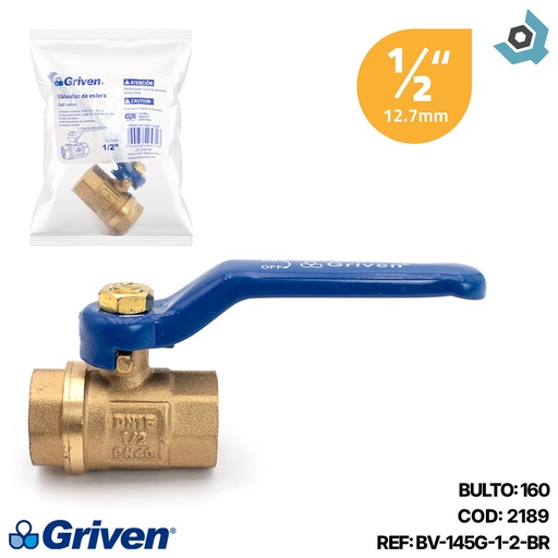 [2189] VALVULA 1/2" DE BRONCE LIVIANA GRIVEN