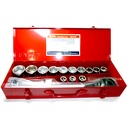 JUEGO DE 17 PIEZAS DADOS CORTOS 6 PUNTAS SAE 3/4  GS-617S GENIUS