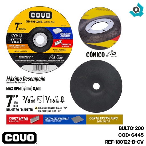 [6445] DISCO PARA CORTE 7" DE METAL COVO