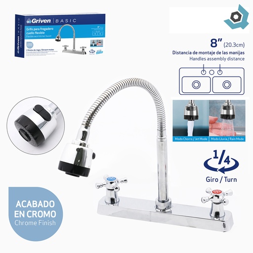 [6583] GRIFERIA PARA FREGADERO 8" CUELLO FLEXIBLE GRIVEN