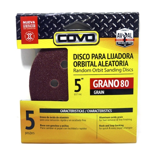 [6591] DISCO PARA LIJADORA ORBITAL ALEATORIA 5" COVO (G80) ROJA
