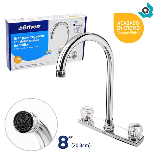 [7482] GRIFERIA PARA FREGADERO 8" MANIJA DE ACRILICO GRIVEN