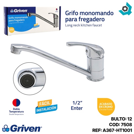 [7508] GRIFERIA PARA FREGADERO MONOMANDO ABRE FACIL GRIVEN