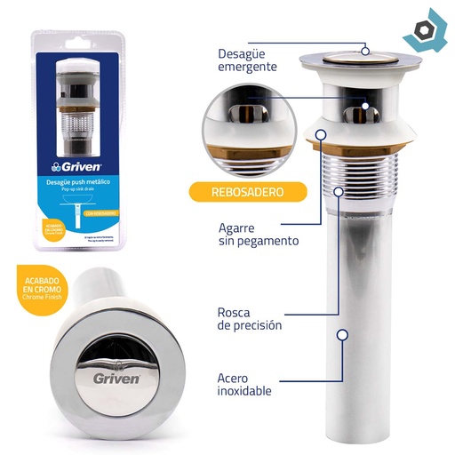 [7613] DESAGUE PARA LAVAMANOS 1 1/4" X 20CM PUSH PEQUENO GRIVEN