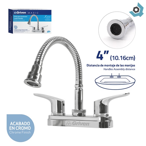 [7617] GRIFERIA PARA LAVAMANOS 4" CUELLO FLEXIBLE GRIVEN